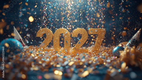 2027 new year holiday poster with confetti decor