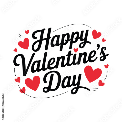 Happy Valentine's Day Greeting with Red Hearts and Script Lettering