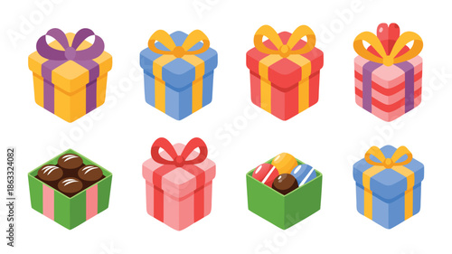 Colorful Isometric Gift and Chocolate Boxes Collection