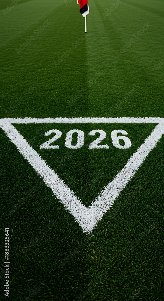 Obraz premium 2026 Soccer Field Corner with Flag