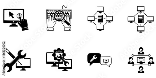 Remote Desktop Access IT Support Vector Silhouette