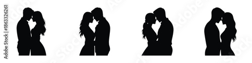 Romantic Couple Silhouette Vector Set – Valentine’s Day Love Illustration, Intimate Relationship Pose Icons, Affection and Passion Symbol Design for Cards, Posters, and Romantic Artwork