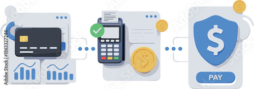 Flat Vector Illustration of Secure Online Credit Card Payment and Transaction Processing