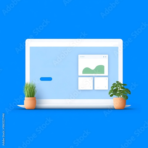 Modern Laptop Dashboard Mockup with Plants Clean SaaS Web Interface