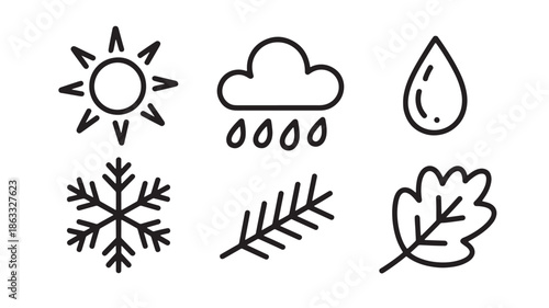 Weather and season forecast symbols for mobile app ui minimalist line art vector icons