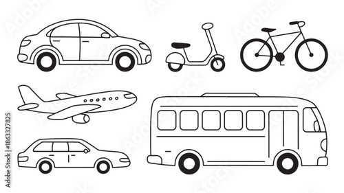 Transportation vehicle set for travel and delivery app ui simple line art vector icons
