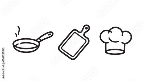Cooking and kitchen tools icons for restaurant menu and culinary app ui line art vector symbols