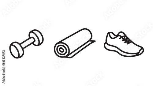 Fitness and workout equipment symbols for gym app ui minimalist line icons