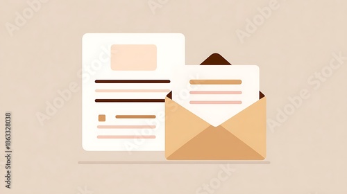 Business Letter and Open Envelope Illustration Corporate Mail Communication