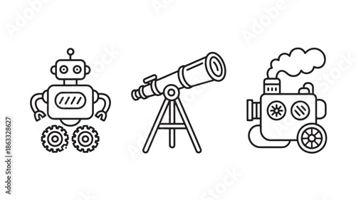 Science and technology line icons for education and engineering minimalist vector symbols