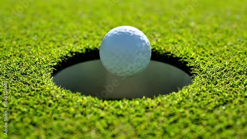 Video, illustration, golf ball game, golf ball going into the golf hole, sport, closeup, 