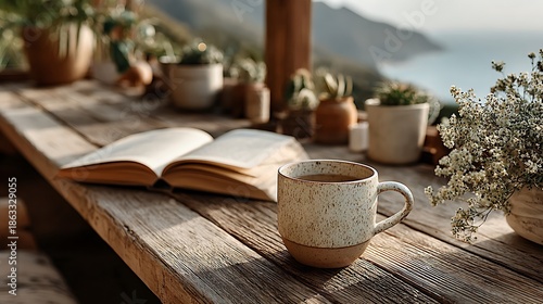 Rustic style coffee and book on table high resolution picture