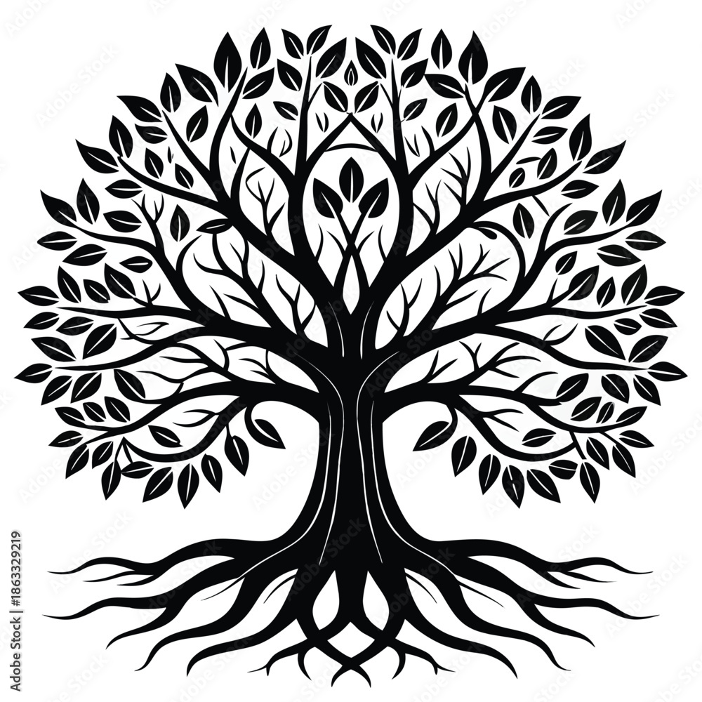 Obraz premium Black and white tree silhouette vector illustration