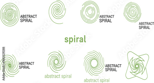 Abstract spiral logo collection, green swirl design set, creative circular pattern illustration, modern spiral icon, geometric vortex symbol, abstract art