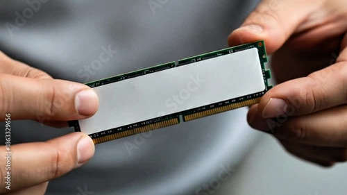 Video, close-up, hand holding computer RAM, technology, random access memory 