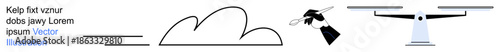 Cloud computing, scalability, data storage, online collaboration, tech education, workflow optimization. Abstract cloud connected to a scale and graduating hand. Cloud computing and scalability