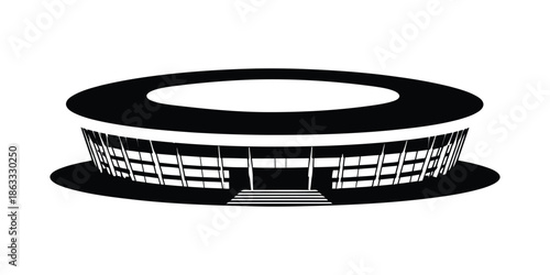 soccer stadium vector illustration with modern football arena exterior architecture in black and white