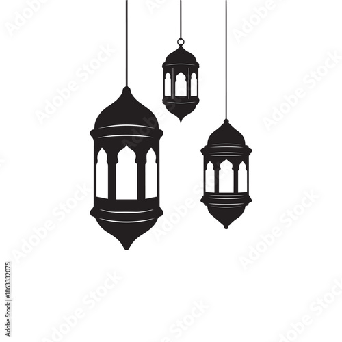 Islamic Ramadan lanterns silhouette illustration on white background.
