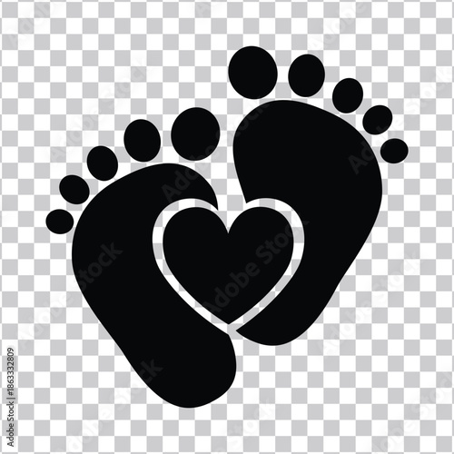 Symbolic silhouette of tender baby footprints embracing a heart, representing the precious bond and pure love of new life, family, and parenthood