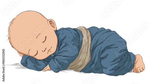 Cute Baby Sleeping on White Background Vector Illustration