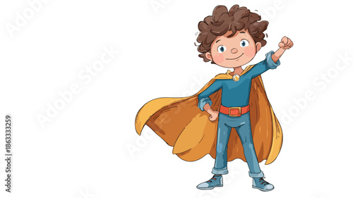 Cheerful Cartoon Boy Superhero Pose Vector Isolated Illustration