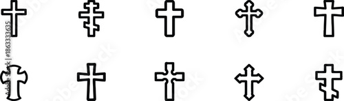 Assortment of diverse religious cross shapes in outline style