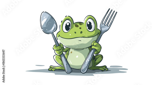 Adorable Cartoon Frog Holding Cutlery Vector Illustration for Designs