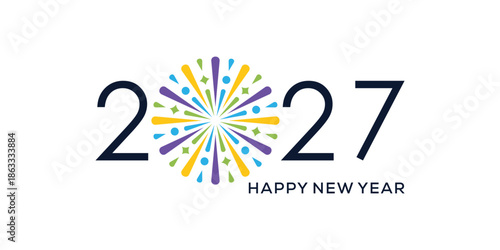 Happy new year 2027 logo design. fireworks, spark and trendy happy new year 2027 logo design vector concept.