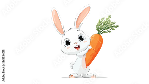 Adorable Cartoon Rabbit Holding Carrot on White Background Vector Illustration