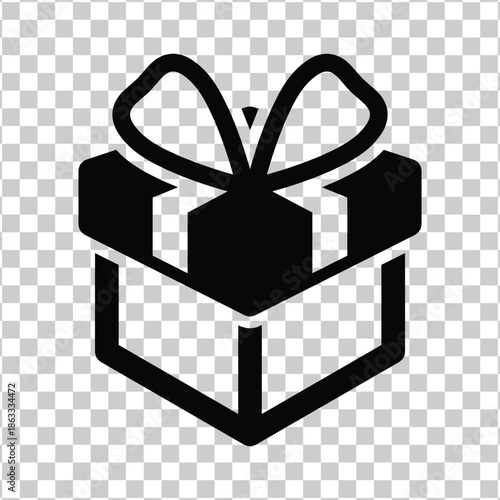 Clean black silhouette icon of a classic gift box topped with a decorative bow, universally symbolizing presents, unexpected joys, special occasions, and festive celebration