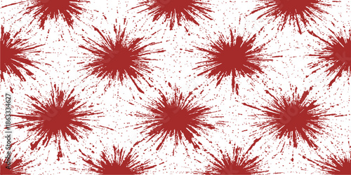 Seamless abstract red pattern featuring floral designs and hearts with festive firework explosions for a New Year holiday celebration background