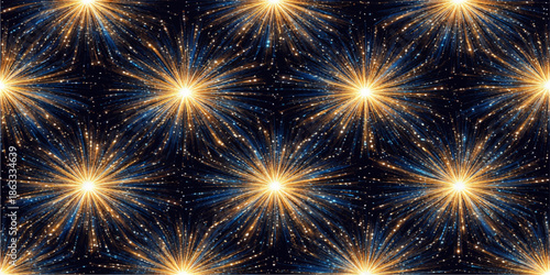 Colorful pyrotechnics display of fireworks bursting in a black night sky for a New Year holiday celebration festival event