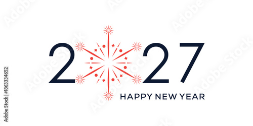 2027 happy new year logo design template, fireworks, spark happy new year 2027 logo graphic vector icon concept