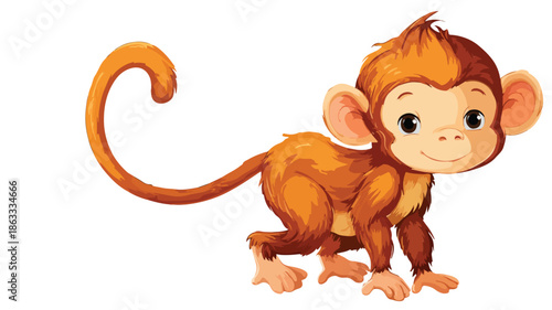 Adorable Cartoon Monkey Vector Illustration with Stylish Outline on White Background