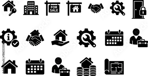 Real Estate and Property Line Icons Set, Rent and Sale Symbols