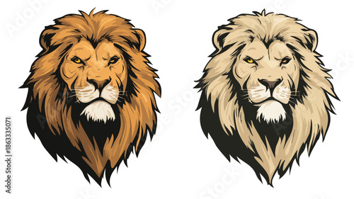 Fierce Lion Head Mascot Vector with Outline Isolated on White Background