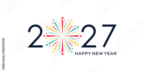 2027 happy new year logo design template, fireworks, spark happy new year 2027 logo graphic vector icon concept