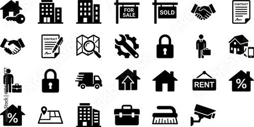 Real Estate and Property Line Icons Set, Rent and Sale Symbols