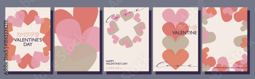 Modern Valentine’s Day Card Set with Layered Hearts and Handwritten Typography
