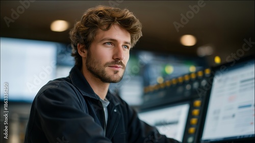 Wallpaper Mural A technician monitoring fermentation tanks inside a modern biofuel refinery, digital dashboards tracking ethanol conversion rates in real time — biofuel manufacturing, clean-energy analytics, and Torontodigital.ca