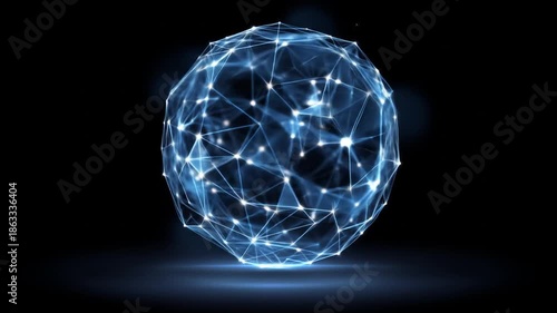 Abstract digital sphere with connected lines on black background