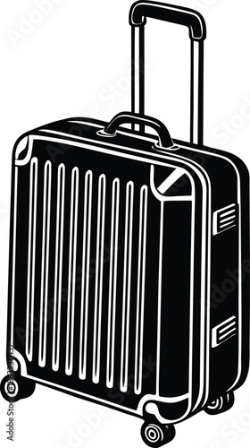 Black suitcase with white outline and handle extended