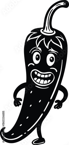 Black cartoon jalapeno pepper character