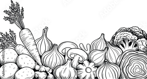 Hand-drawn vector illustration of fresh vegetables isolated in an artistic style