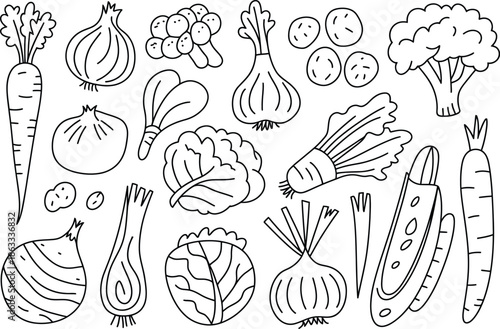 Handdrawn vegetable line art collection for healthy eating and cooking