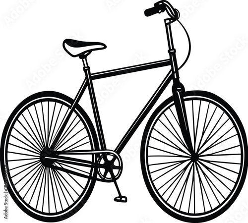Black bicycle with thin spokes on white background