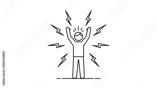 A simple line drawing depicts a person with radiating lines above their head suggesting stress