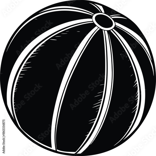Black and white of a melon fruit lines