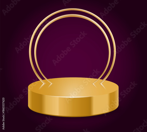 Golden Stage of Achievement: A radiant golden stage, gracefully positioned against a deep purple backdrop, awaits a grand unveiling or celebration of distinction. 