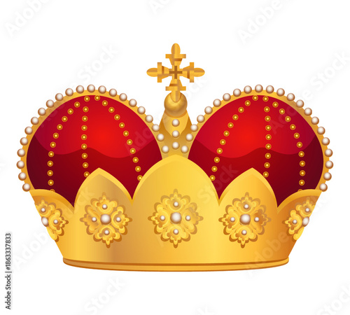 Regal Splendor: An opulent gold crown, adorned with radiant gemstones and intricate details, symbolizes authority, royalty, and timeless elegance.